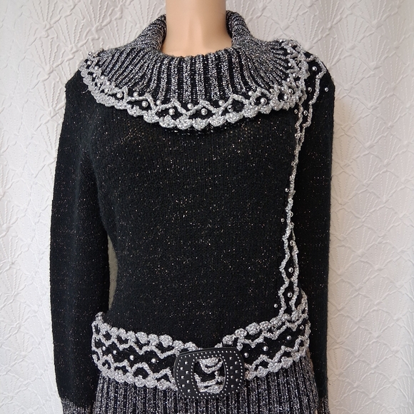 POLO H P O Sweaters - POLO Elegant Black and Silver Women's Sweater Size S/M